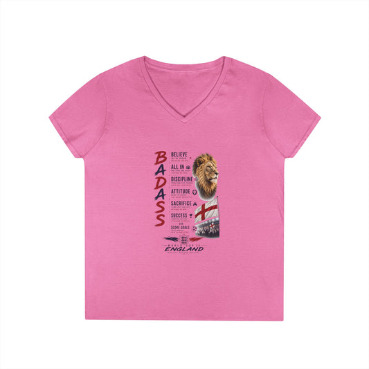 BADASS V-Neck Tee — Motivational Women’s Graphic T-Shirt with 'BADASS' Inspo