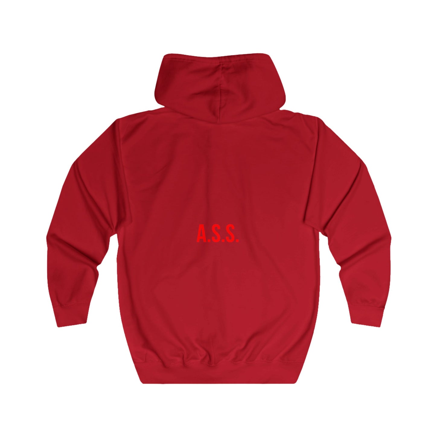 B.A.D. Front / A.S.S. Back Zip Hoodie — Funny Minimalist White Full-Zip Hoodie