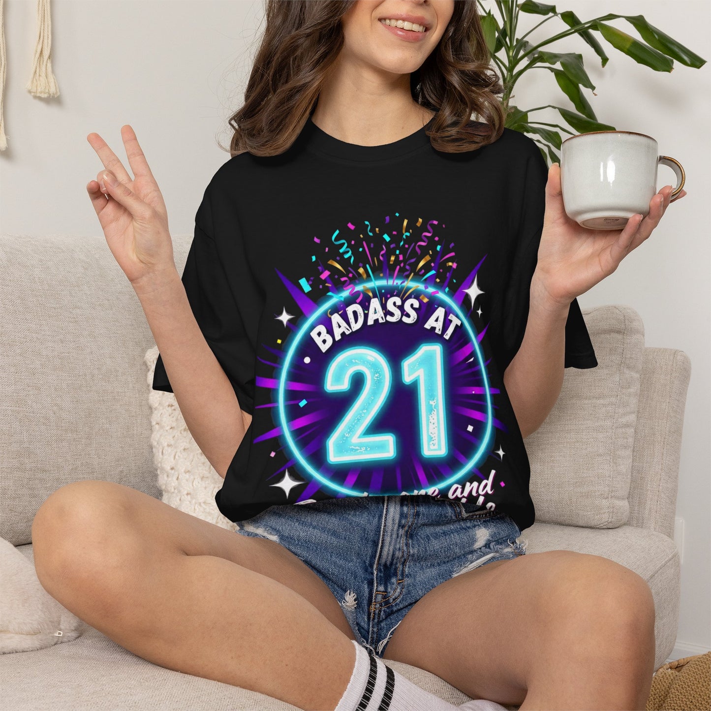 21st Birthday T-Shirt — "Badass at 21" Neon Party Tee