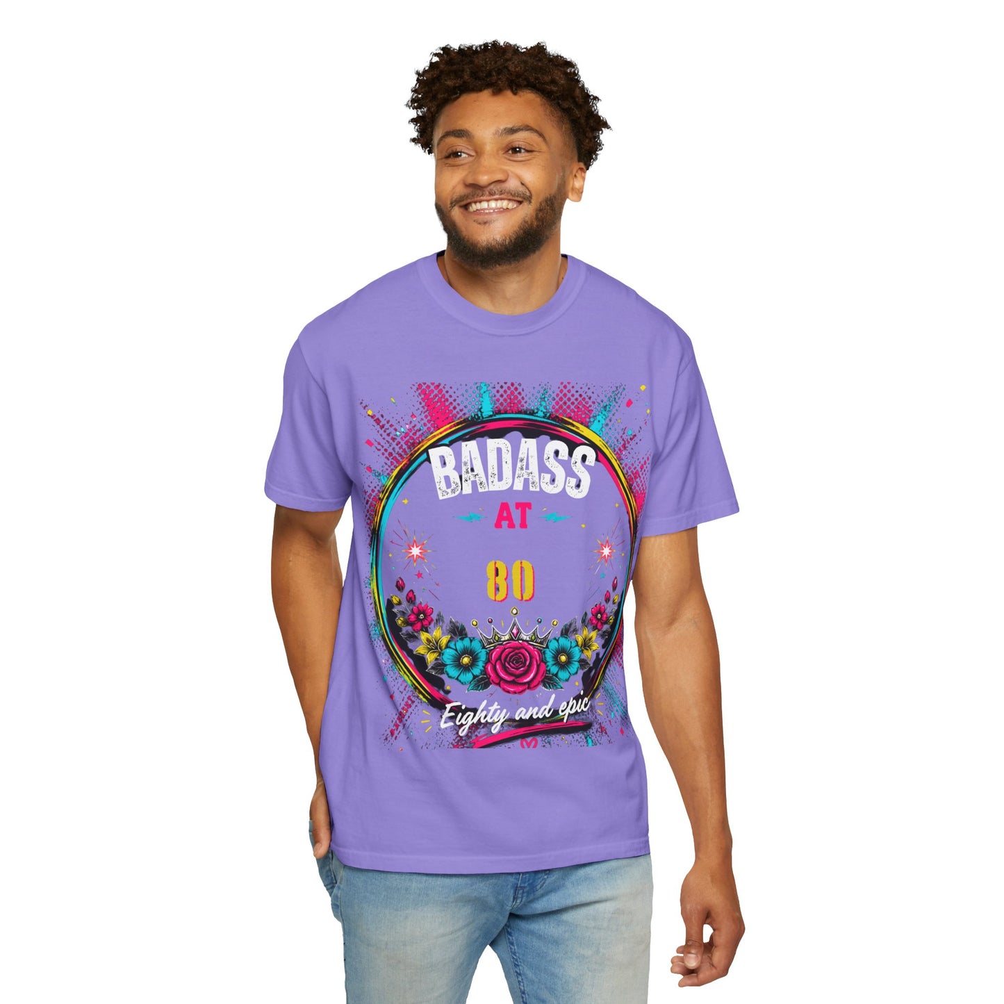 80th Birthday Floral T-Shirt — Turning 80 Celebration Tee