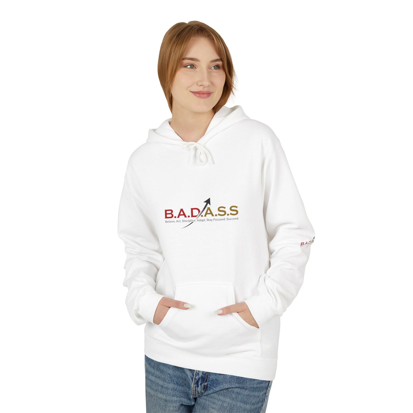 B.A.D.A.S.S. Hoodie - Motivational Arrow Graphic Pullover (Believe Act Discipline Adapt Stay Focused Succeed)