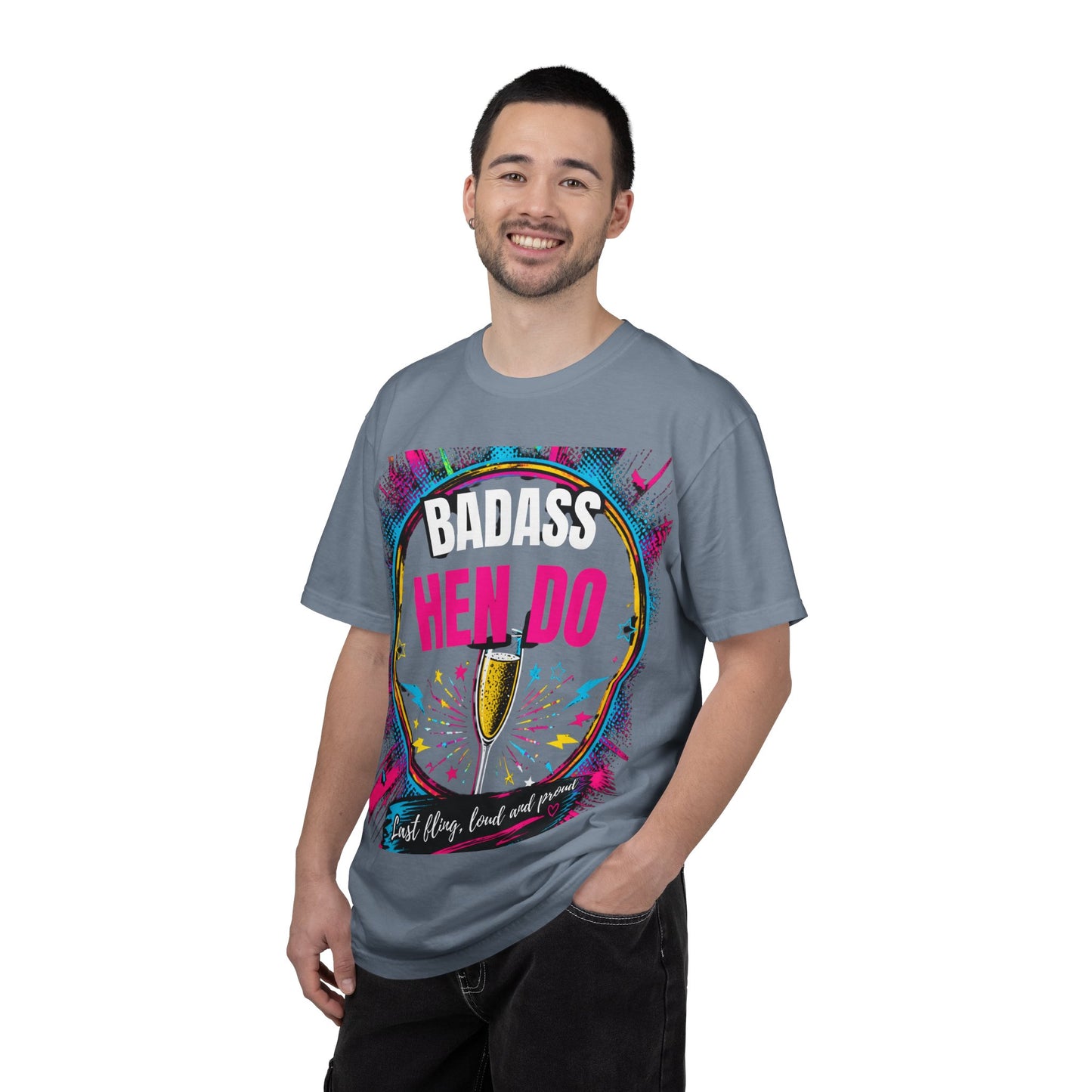 Badass Hen Do T-Shirt — Bachelorette Party Tee with Champagne Graphic