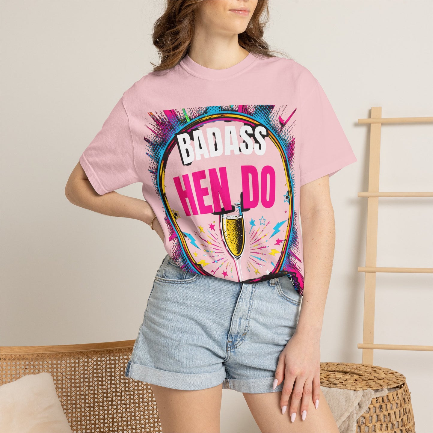 Badass Hen Do T-Shirt — Bachelorette Party Tee with Champagne Graphic