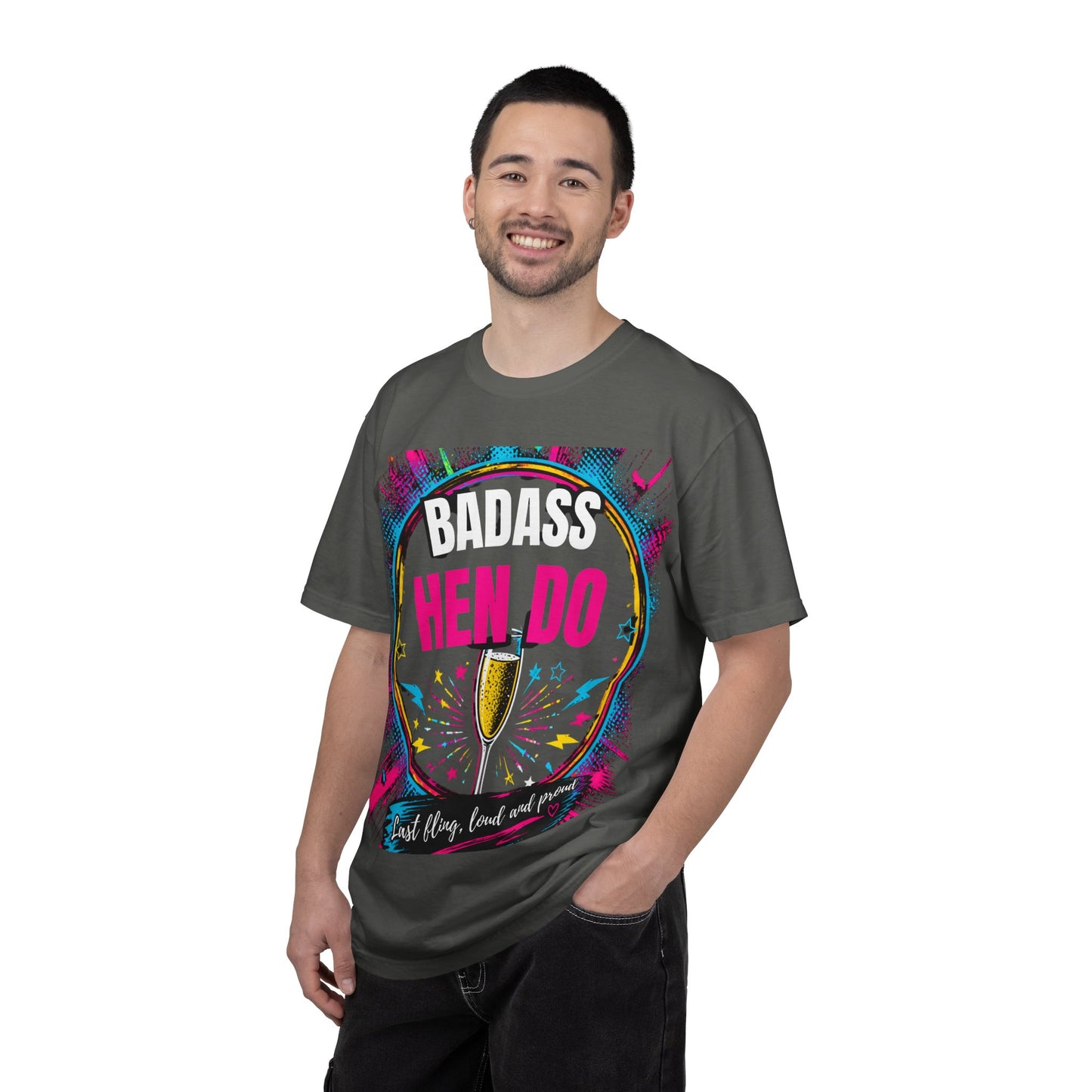 Badass Hen Do T-Shirt — Bachelorette Party Tee with Champagne Graphic