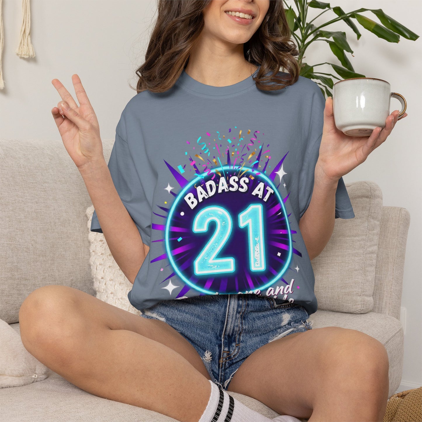 21st Birthday T-Shirt — "Badass at 21" Neon Party Tee