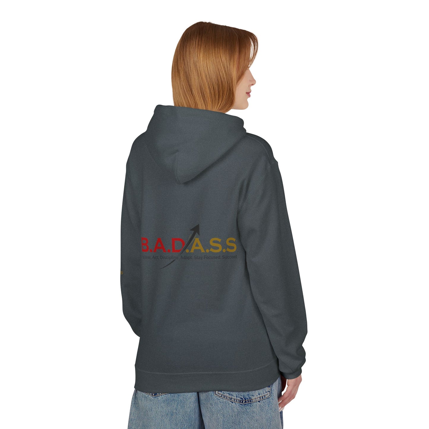 B.A.D.A.S.S. Hoodie - Motivational Arrow Graphic Pullover (Believe Act Discipline Adapt Stay Focused Succeed)
