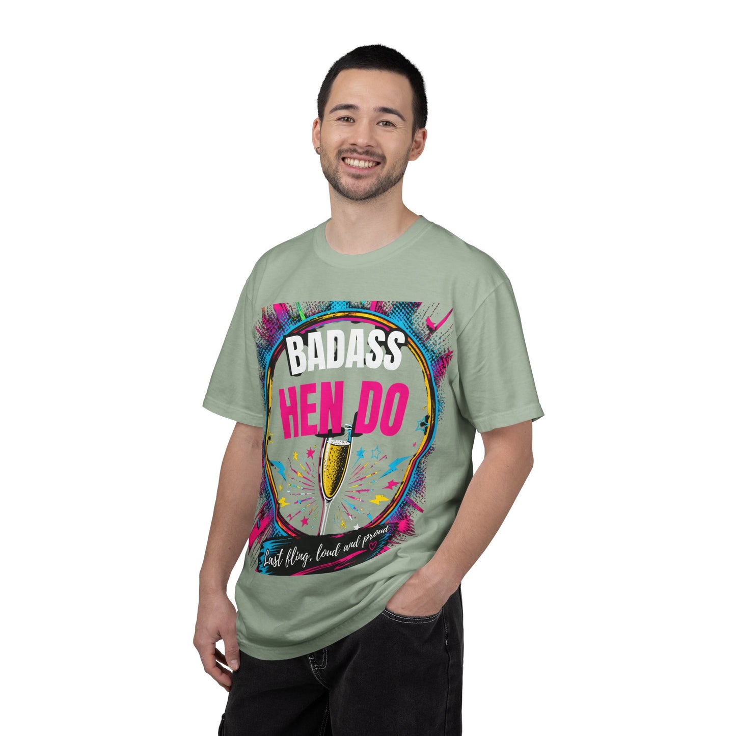 Badass Hen Do T-Shirt — Bachelorette Party Tee with Champagne Graphic
