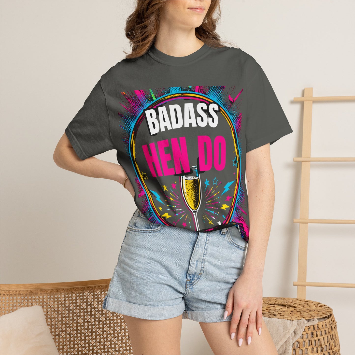Badass Hen Do T-Shirt — Bachelorette Party Tee with Champagne Graphic
