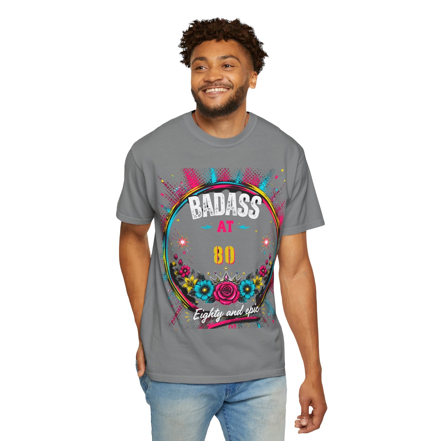 80th Birthday Floral T-Shirt — Turning 80 Celebration Tee