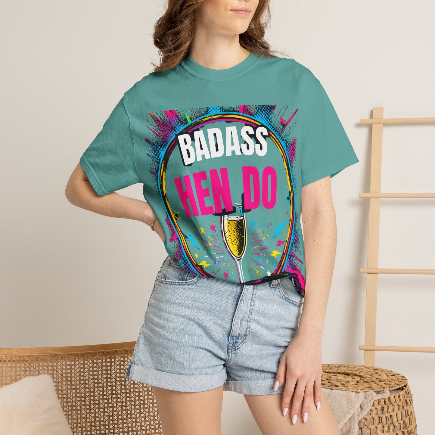 Badass Hen Do T-Shirt — Bachelorette Party Tee with Champagne Graphic