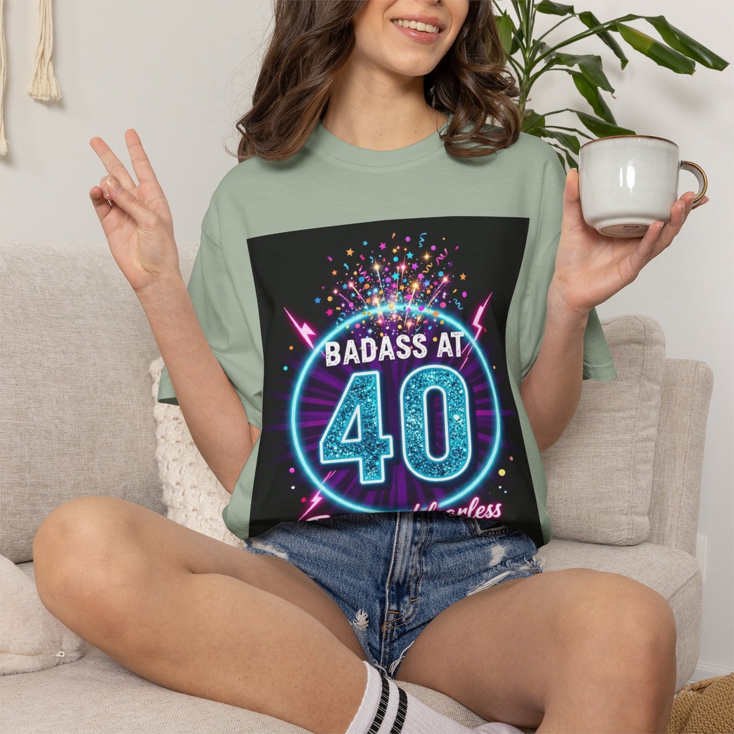 Badass at 40 T-Shirt — Forty and Fearless Neon Birthday Tee