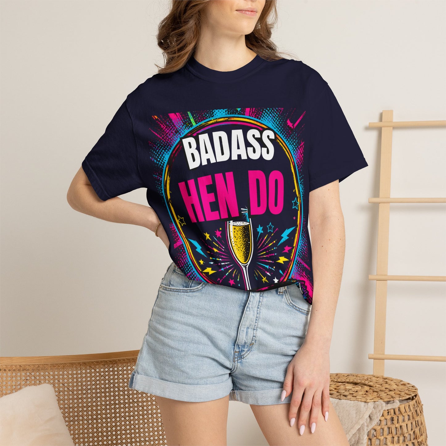 Badass Hen Do T-Shirt — Bachelorette Party Tee with Champagne Graphic