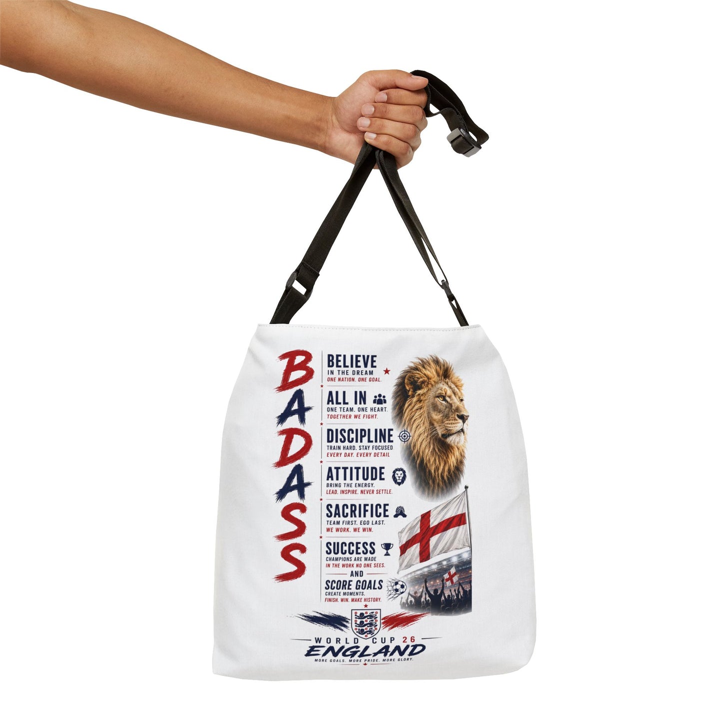 Motivational 'BADASS' Lion Adjustable Tote Bag – Inspirational Sports Quote Shoulder Bag