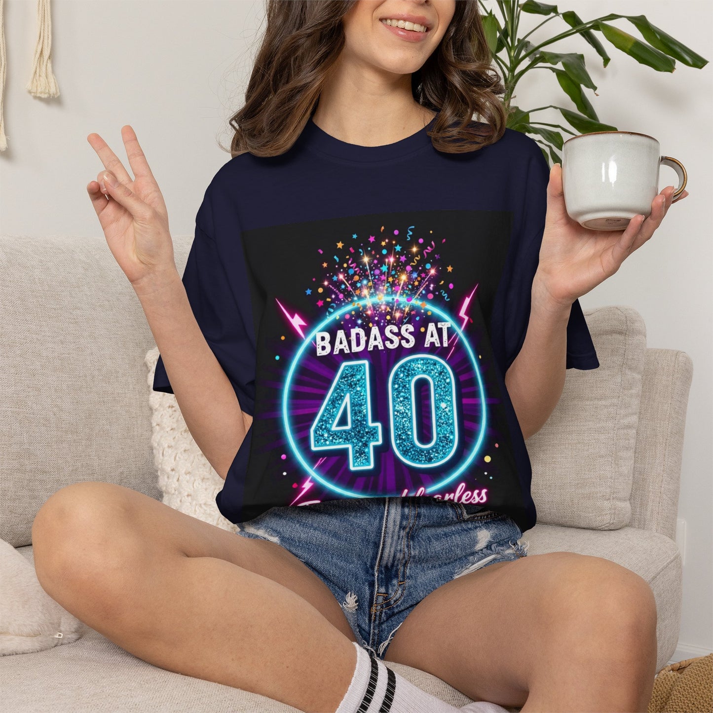 Badass at 40 T-Shirt — Forty and Fearless Neon Birthday Tee