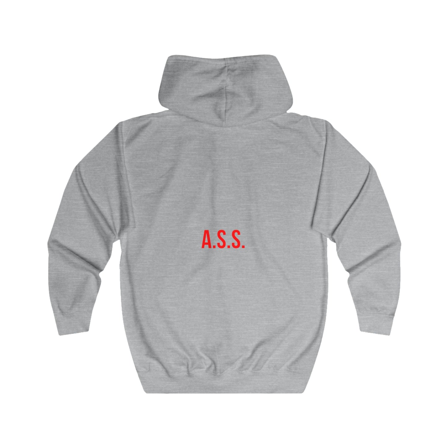 B.A.D. Front / A.S.S. Back Zip Hoodie — Funny Minimalist White Full-Zip Hoodie
