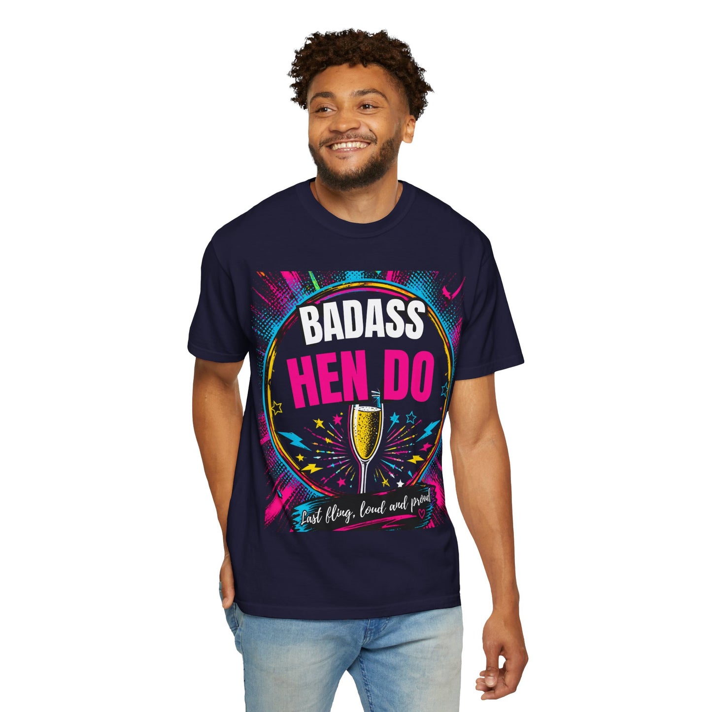 Badass Hen Do T-Shirt — Bachelorette Party Tee with Champagne Graphic