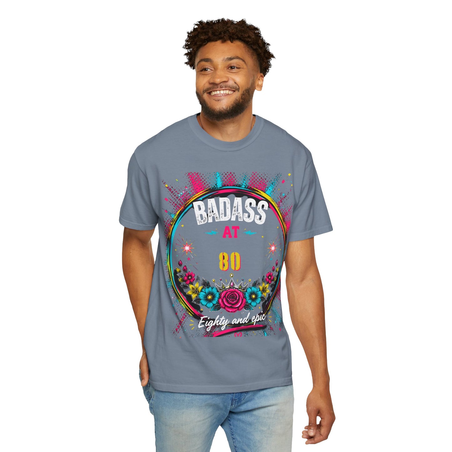 80th Birthday Floral T-Shirt — Turning 80 Celebration Tee