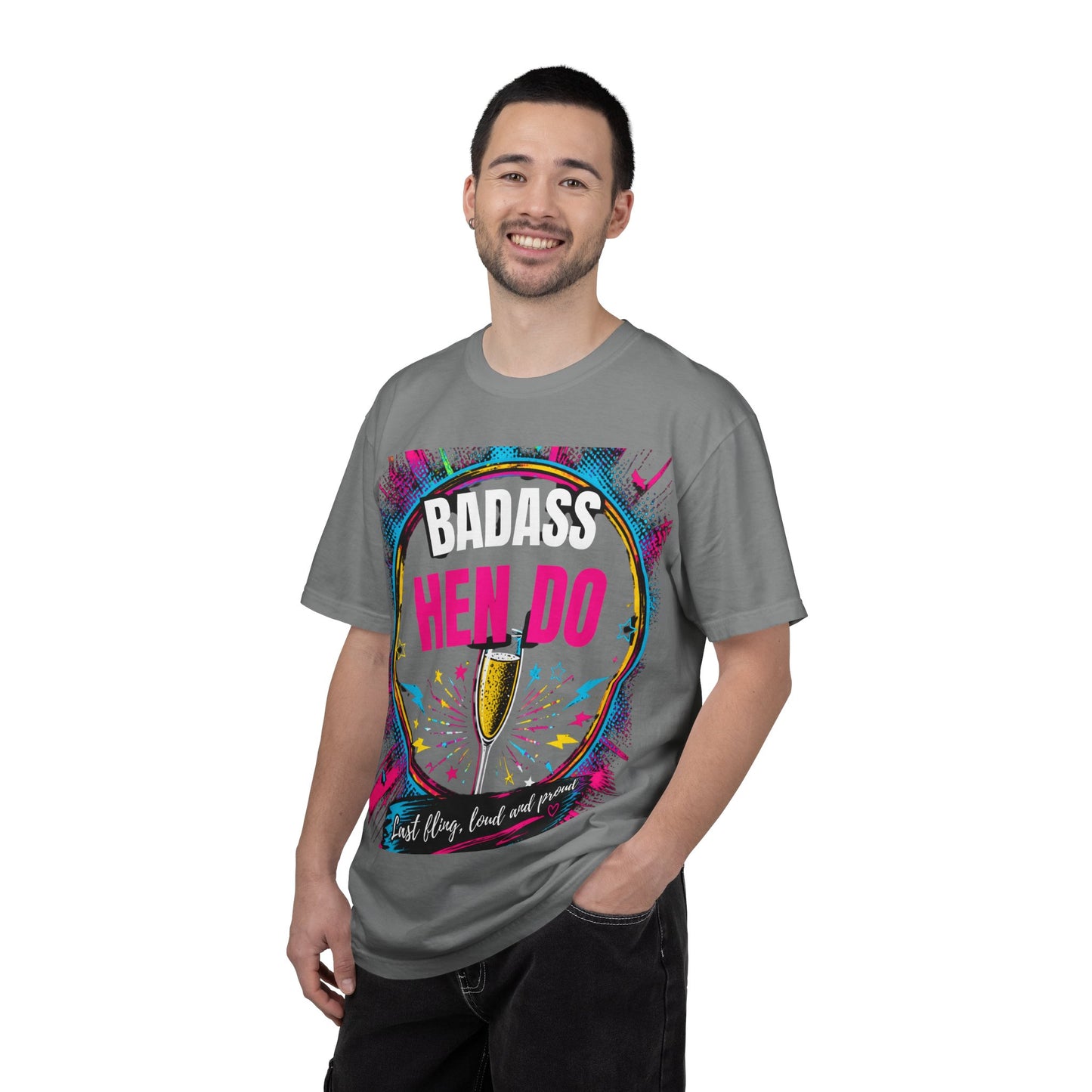 Badass Hen Do T-Shirt — Bachelorette Party Tee with Champagne Graphic