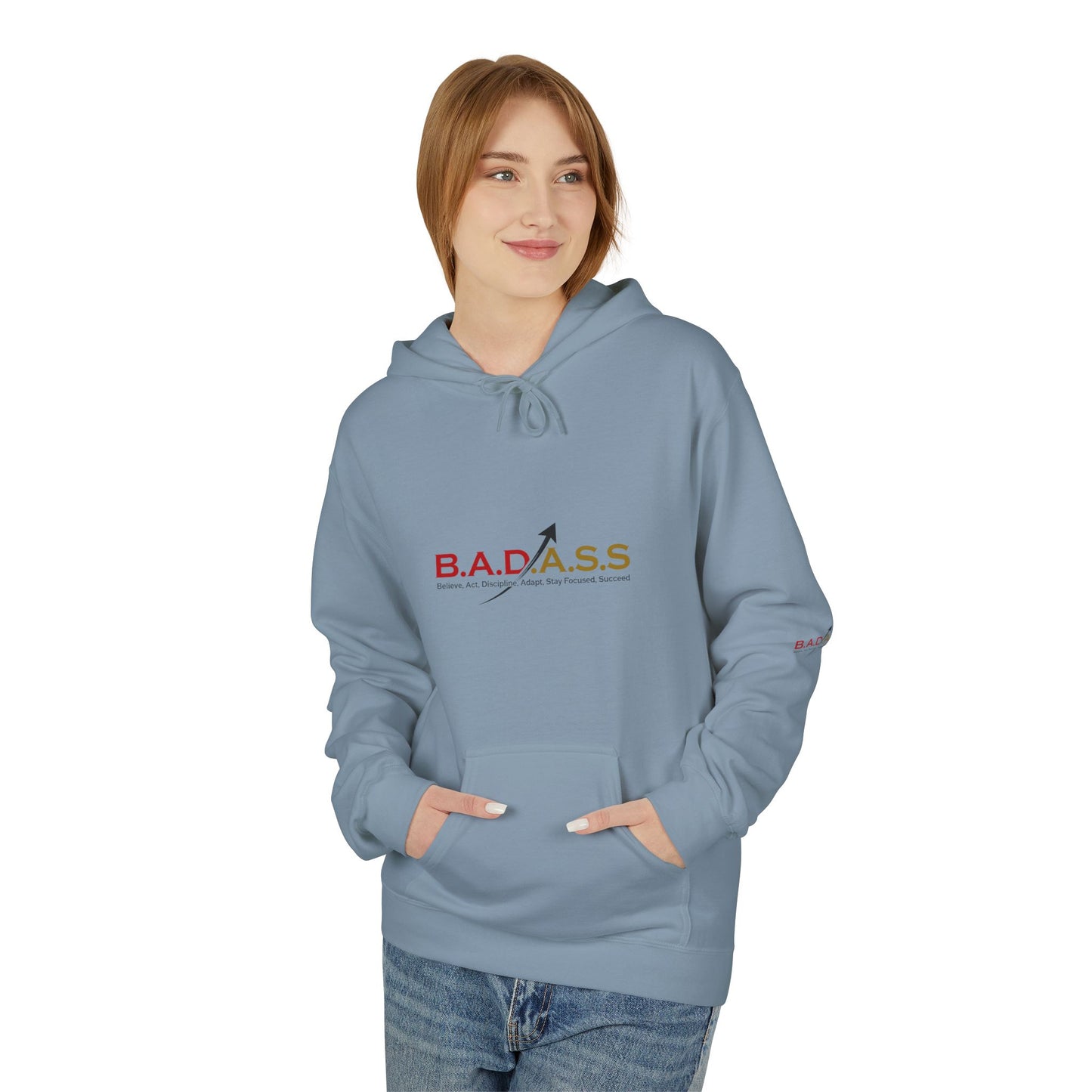 B.A.D.A.S.S. Hoodie - Motivational Arrow Graphic Pullover (Believe Act Discipline Adapt Stay Focused Succeed)
