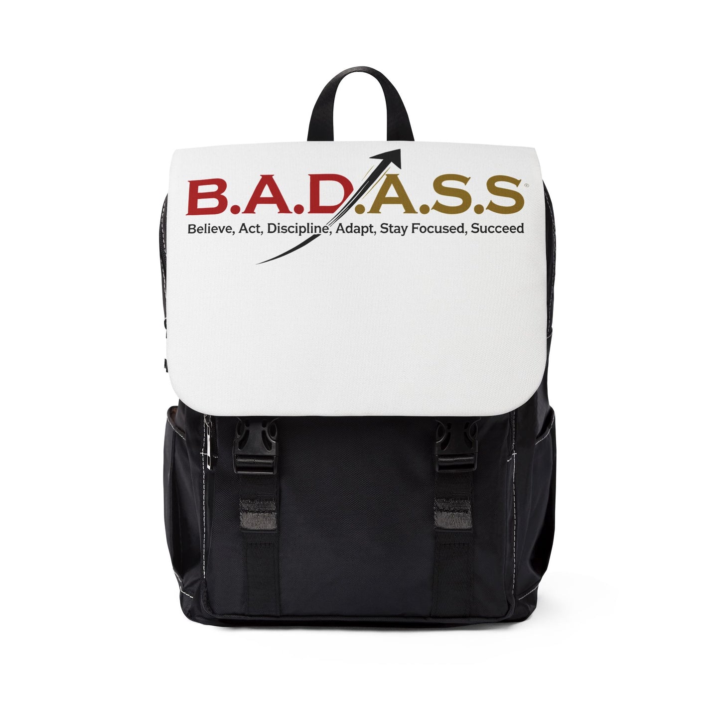 Backpack — B.A.D.A.S.S. Motivational Flap Backpack (Believe, Act, Discipline, Adapt, Stay Focused, Succeed)