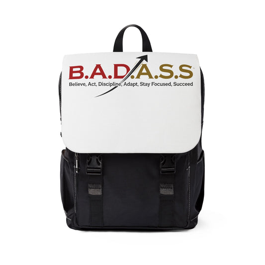 Backpack — B.A.D.A.S.S. Motivational Flap Backpack (Believe, Act, Discipline, Adapt, Stay Focused, Succeed)