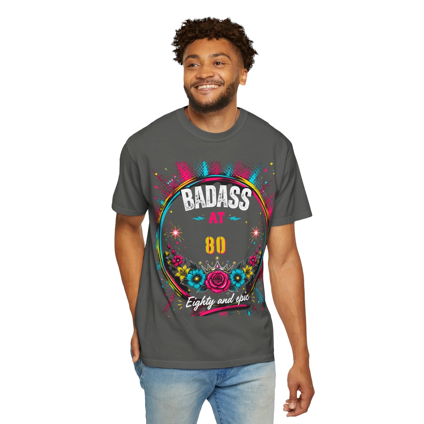 80th Birthday Floral T-Shirt — Turning 80 Celebration Tee