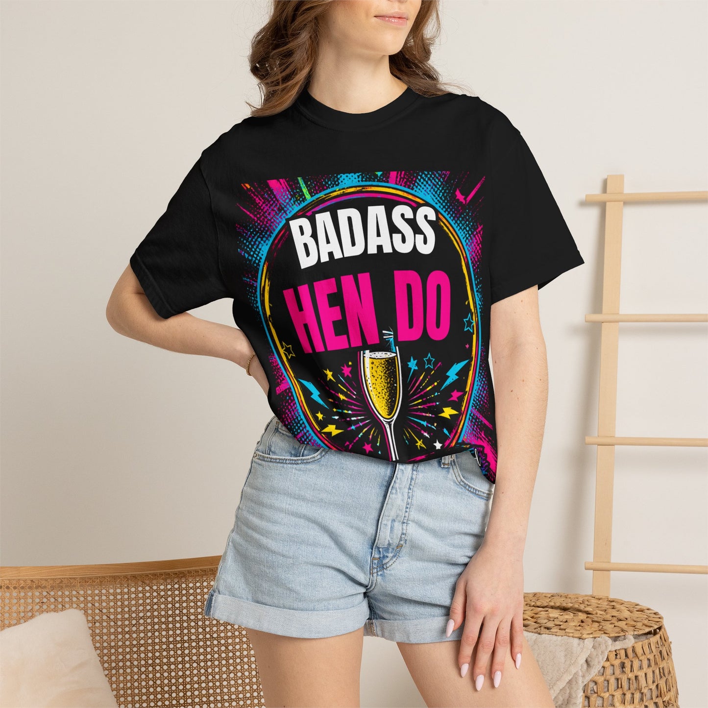 Badass Hen Do T-Shirt — Bachelorette Party Tee with Champagne Graphic