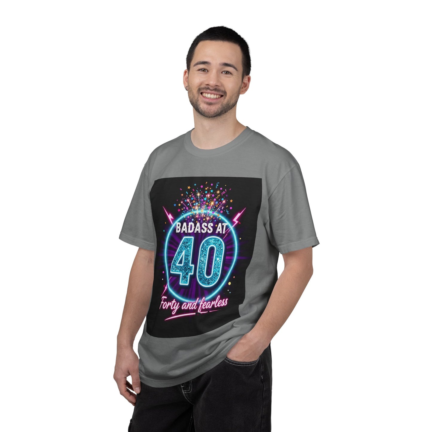 Badass at 40 T-Shirt — Forty and Fearless Neon Birthday Tee