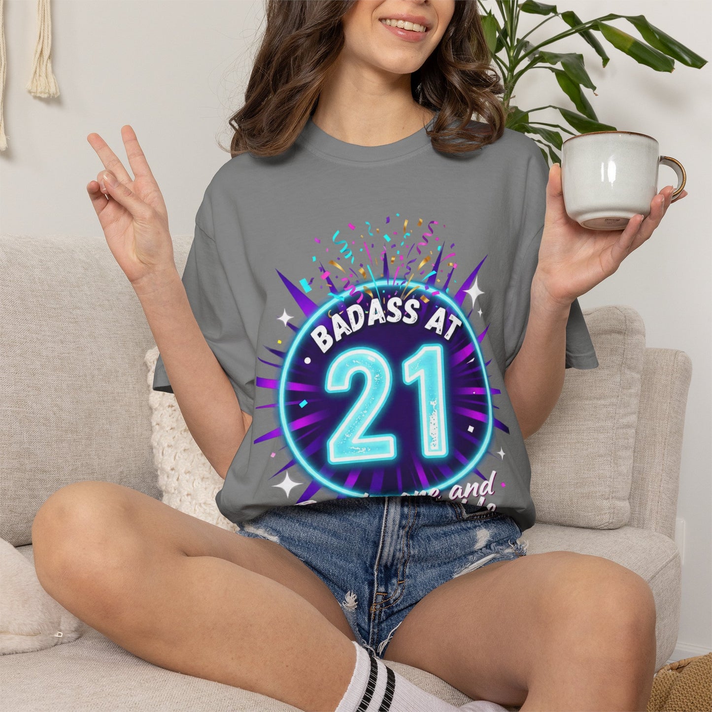 21st Birthday T-Shirt — "Badass at 21" Neon Party Tee