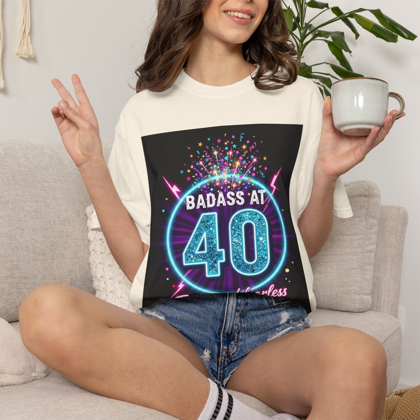 Badass at 40 T-Shirt — Forty and Fearless Neon Birthday Tee
