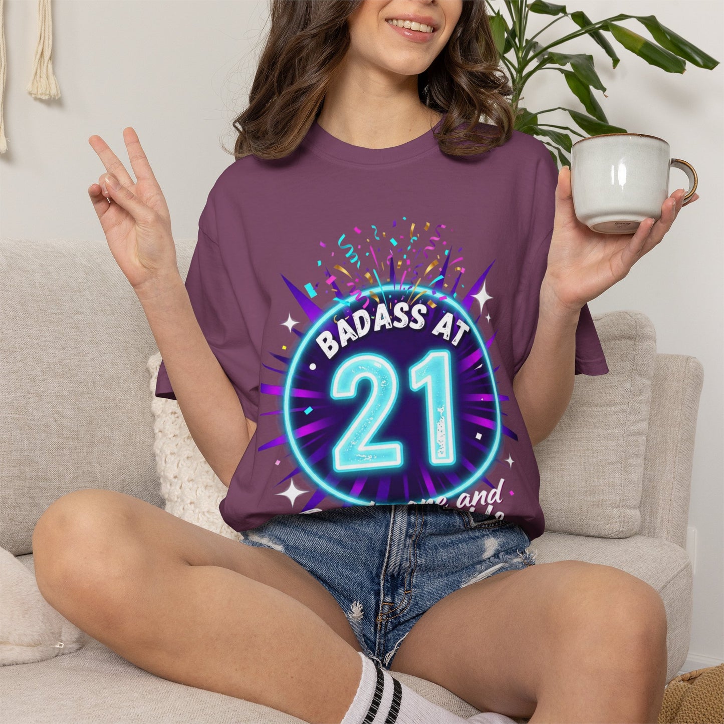 21st Birthday T-Shirt — "Badass at 21" Neon Party Tee