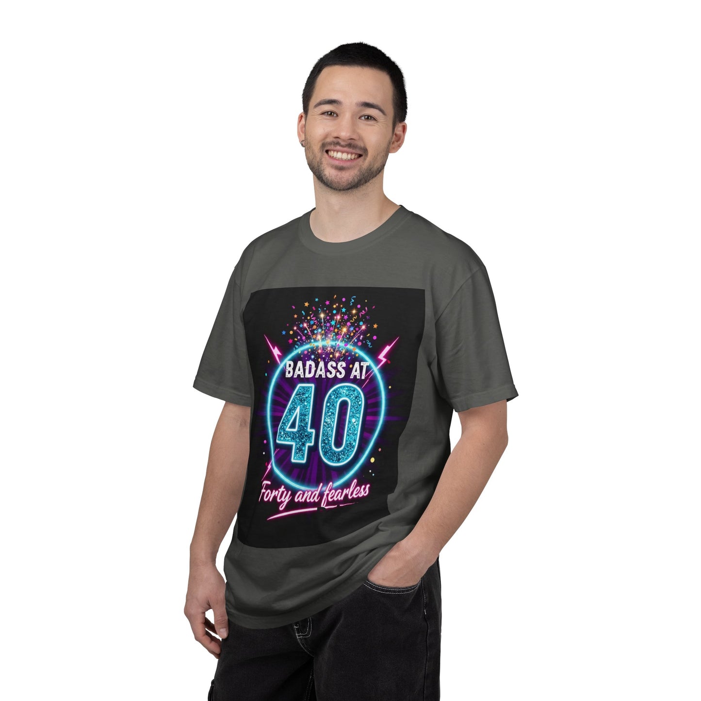 Badass at 40 T-Shirt — Forty and Fearless Neon Birthday Tee
