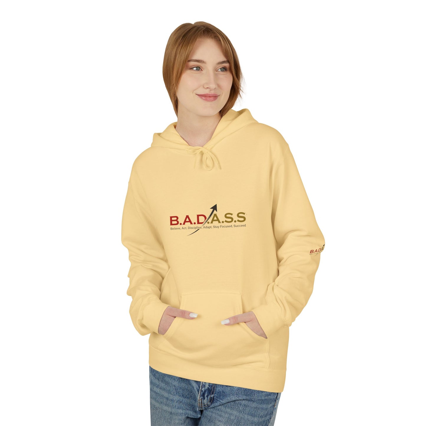 B.A.D.A.S.S. Hoodie - Motivational Arrow Graphic Pullover (Believe Act Discipline Adapt Stay Focused Succeed)