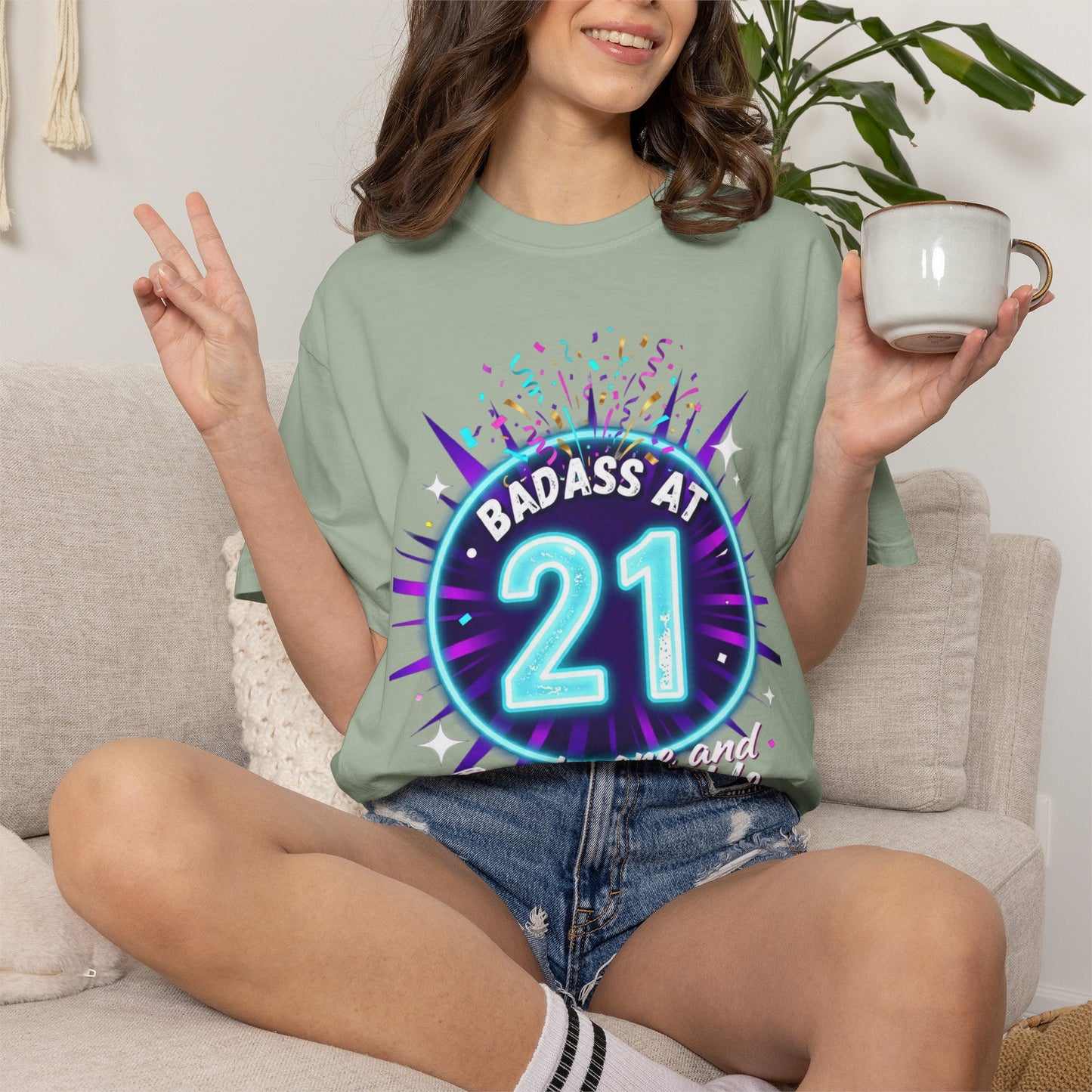 21st Birthday T-Shirt — "Badass at 21" Neon Party Tee