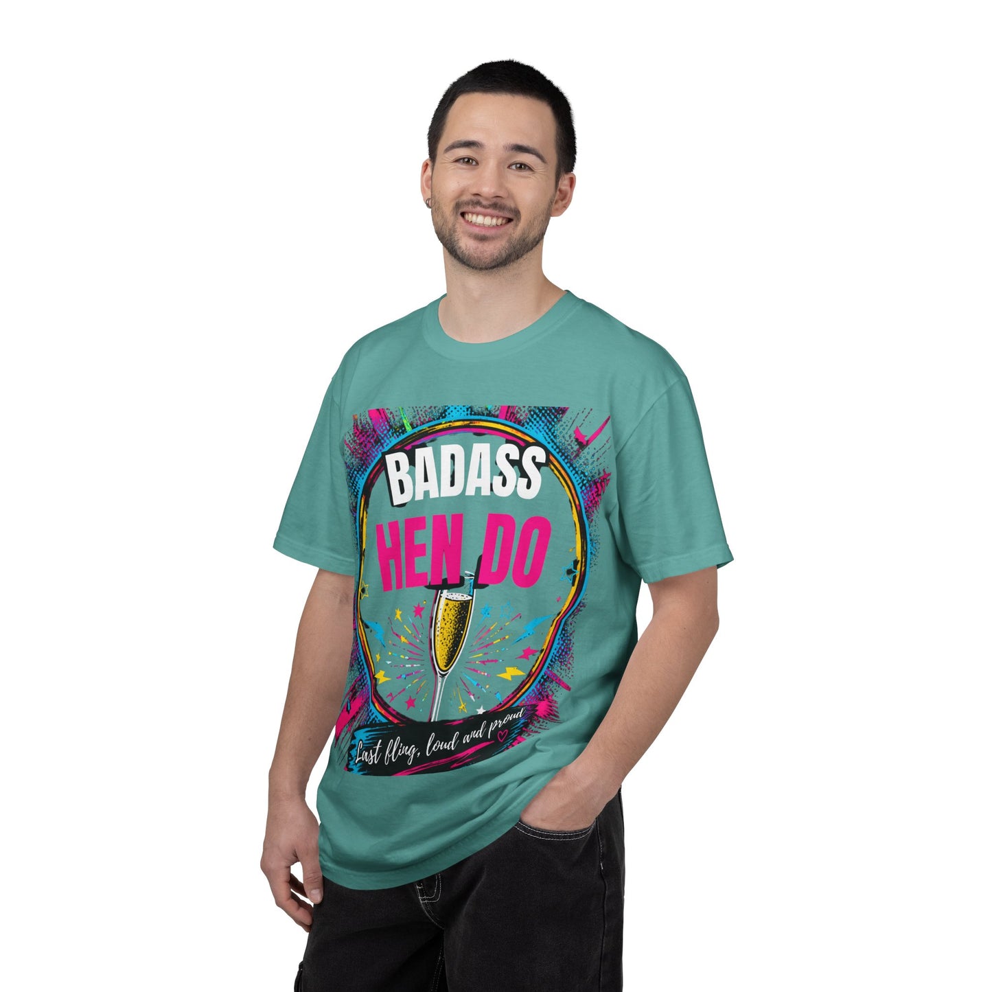 Badass Hen Do T-Shirt — Bachelorette Party Tee with Champagne Graphic