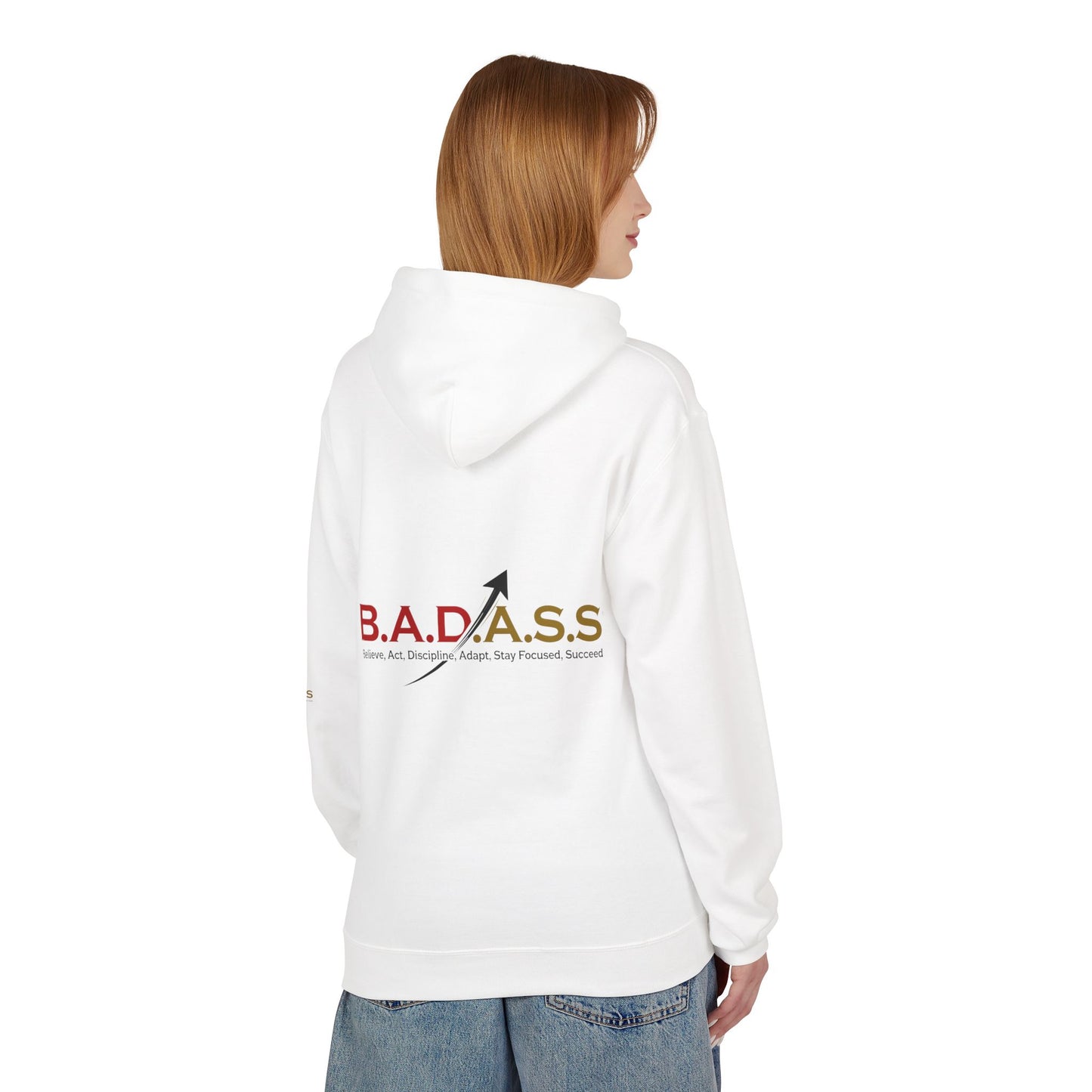 B.A.D.A.S.S. Hoodie - Motivational Arrow Graphic Pullover (Believe Act Discipline Adapt Stay Focused Succeed)