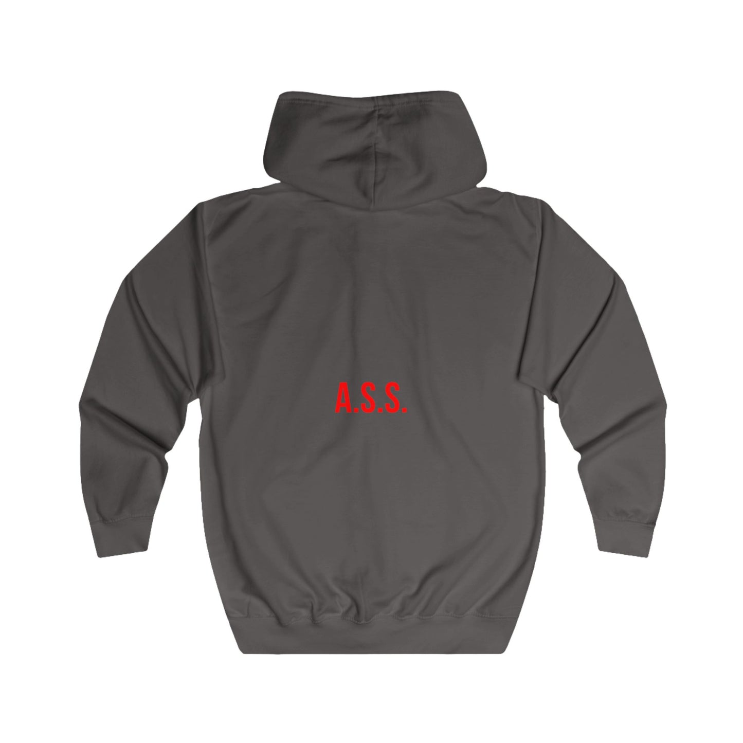 B.A.D. Front / A.S.S. Back Zip Hoodie — Funny Minimalist White Full-Zip Hoodie