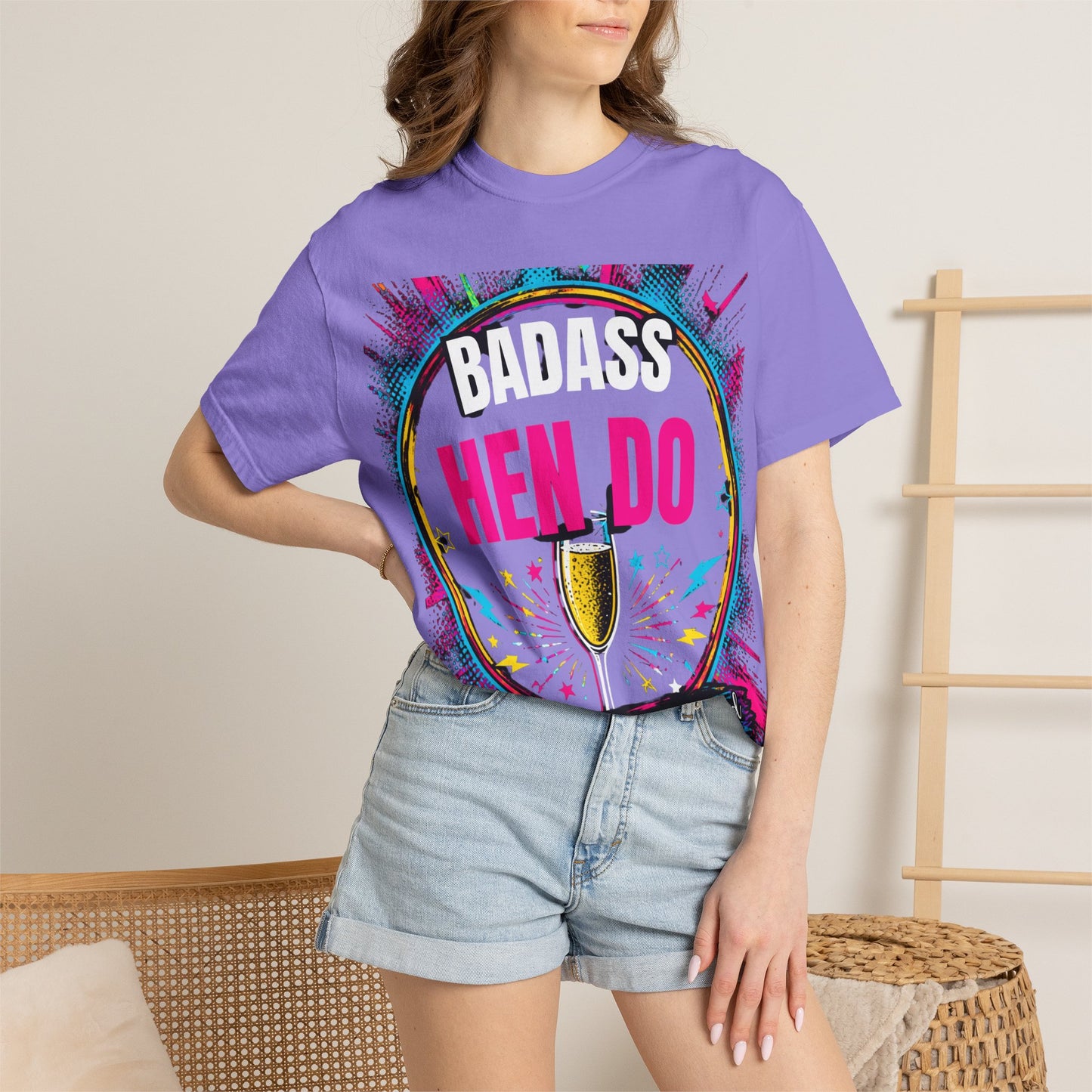 Badass Hen Do T-Shirt — Bachelorette Party Tee with Champagne Graphic