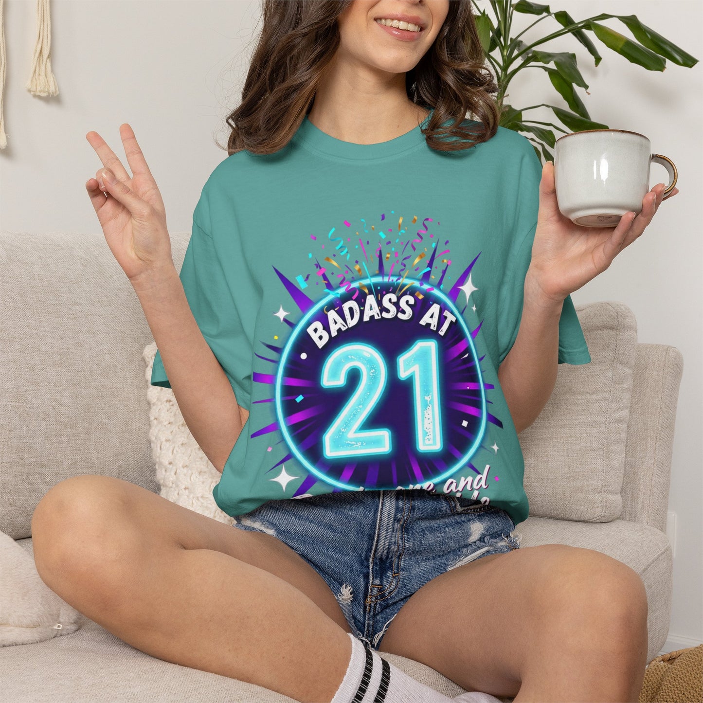 21st Birthday T-Shirt — "Badass at 21" Neon Party Tee