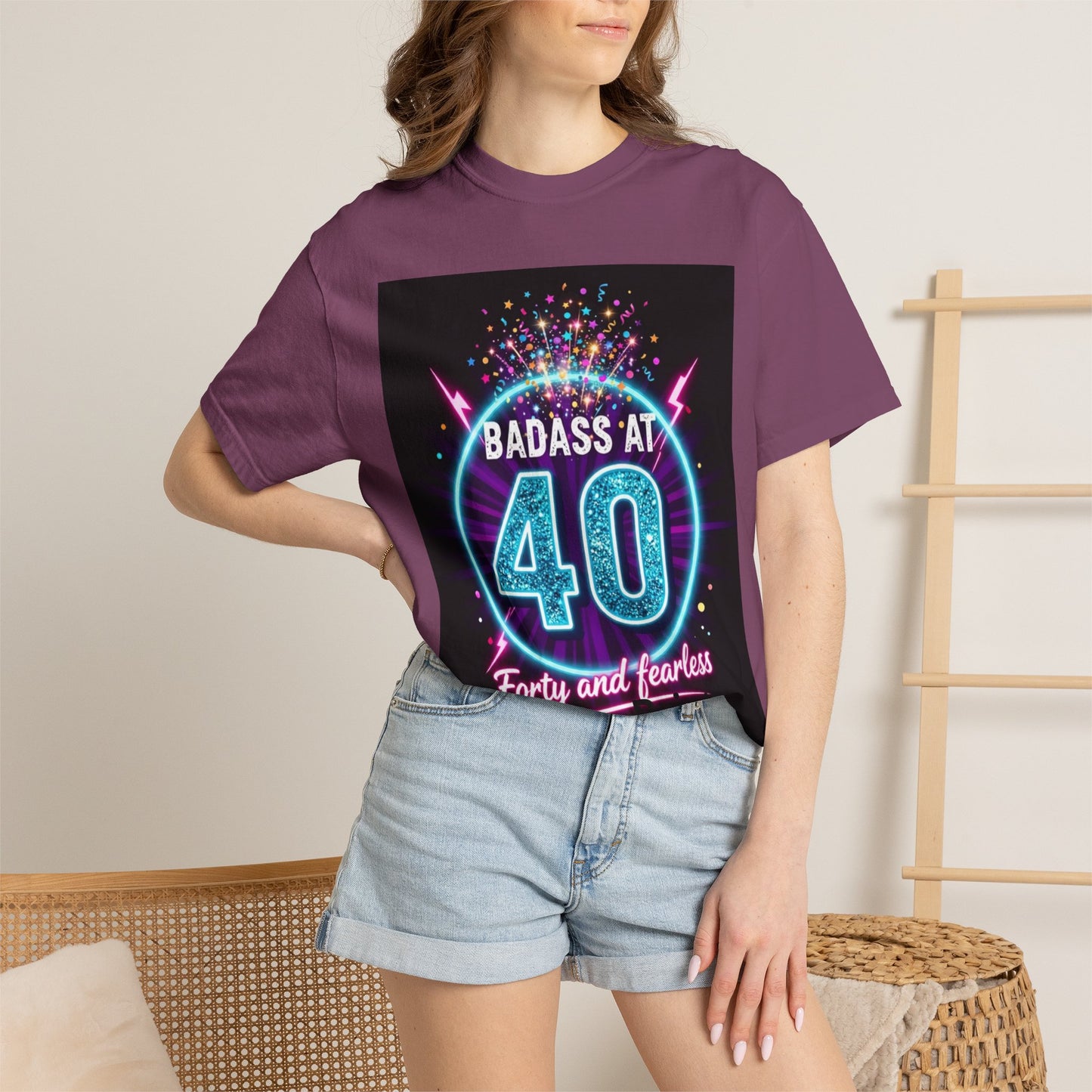 Badass at 40 T-Shirt — Forty and Fearless Neon Birthday Tee