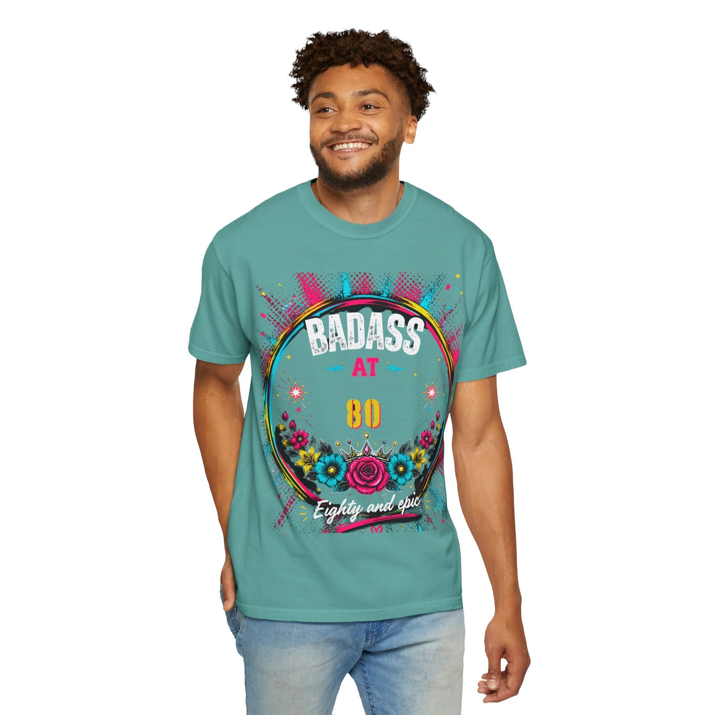 80th Birthday Floral T-Shirt — Turning 80 Celebration Tee