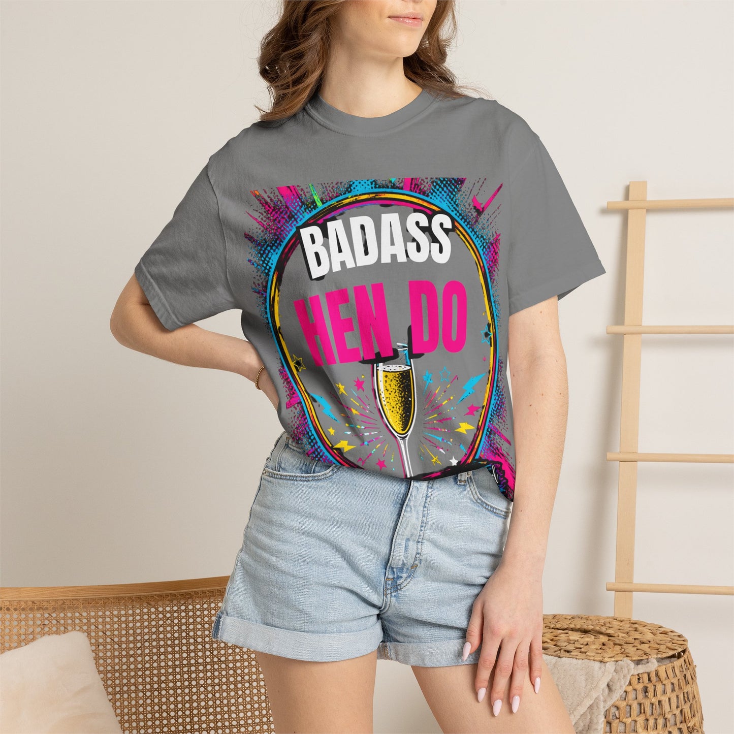 Badass Hen Do T-Shirt — Bachelorette Party Tee with Champagne Graphic