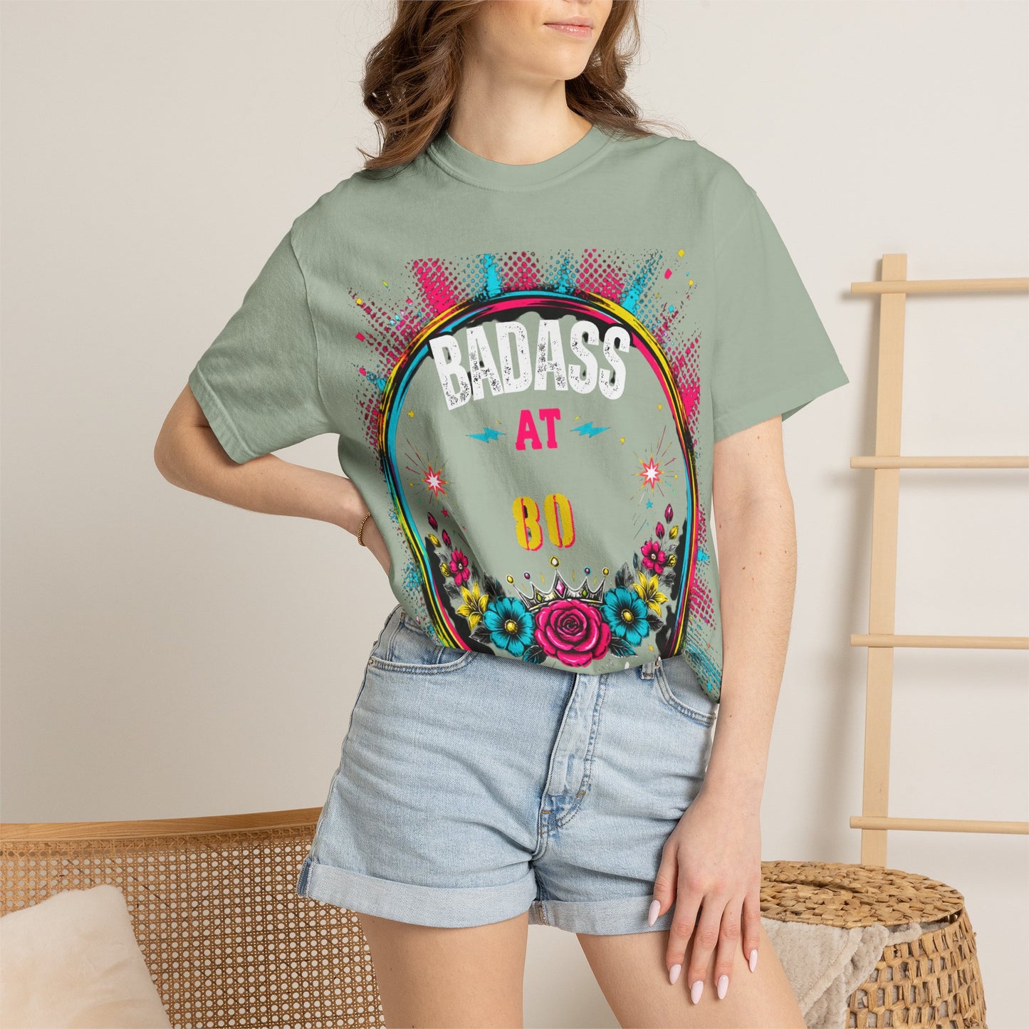 80th Birthday Floral T-Shirt — Turning 80 Celebration Tee