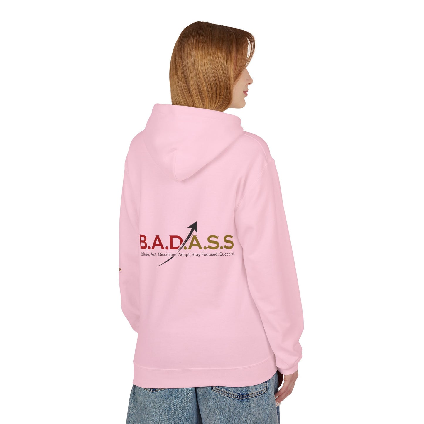 B.A.D.A.S.S. Hoodie - Motivational Arrow Graphic Pullover (Believe Act Discipline Adapt Stay Focused Succeed)
