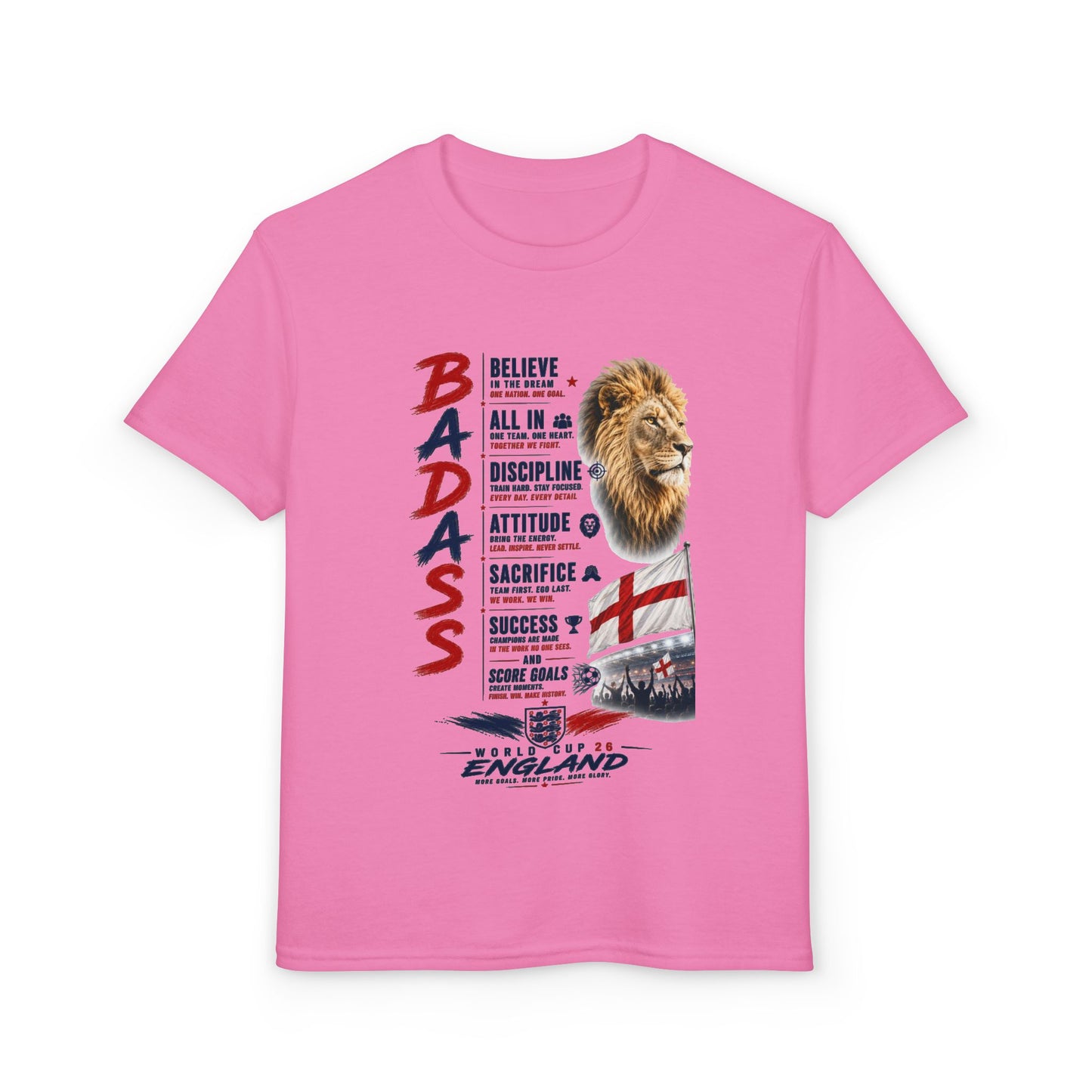Youth 'Badass' Lion England Motivational T‑Shirt — Inspirational Sports Tee for Kids