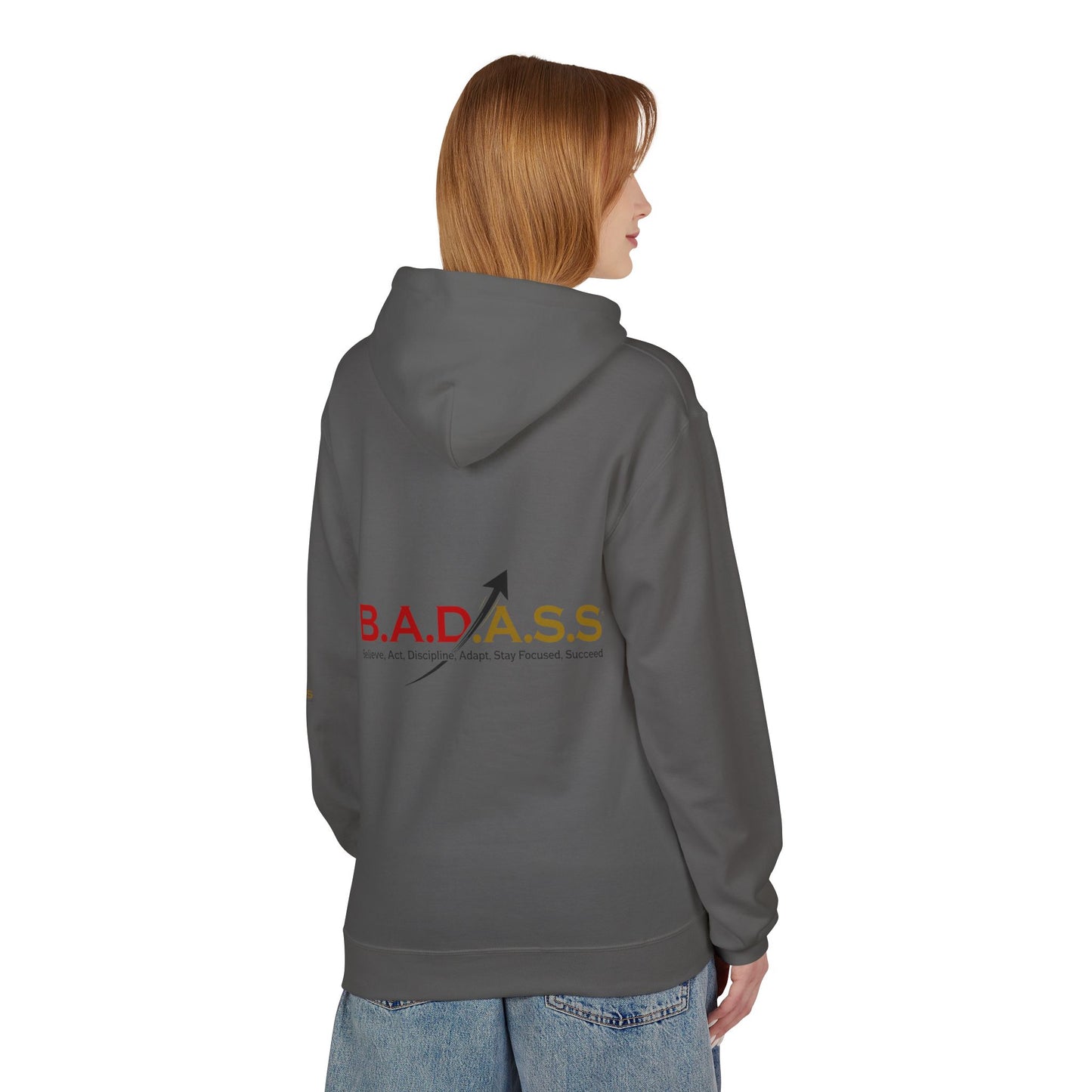 B.A.D.A.S.S. Hoodie - Motivational Arrow Graphic Pullover (Believe Act Discipline Adapt Stay Focused Succeed)