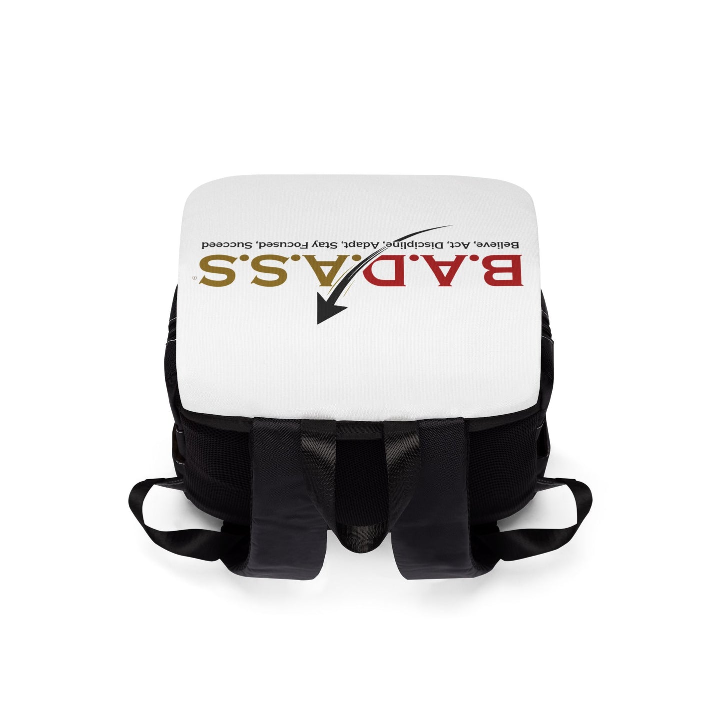Backpack — B.A.D.A.S.S. Motivational Flap Backpack (Believe, Act, Discipline, Adapt, Stay Focused, Succeed)