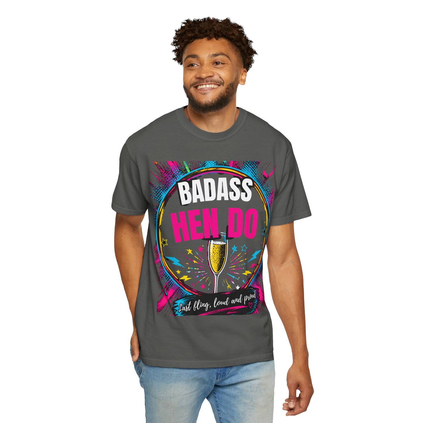 Badass Hen Do T-Shirt — Bachelorette Party Tee with Champagne Graphic