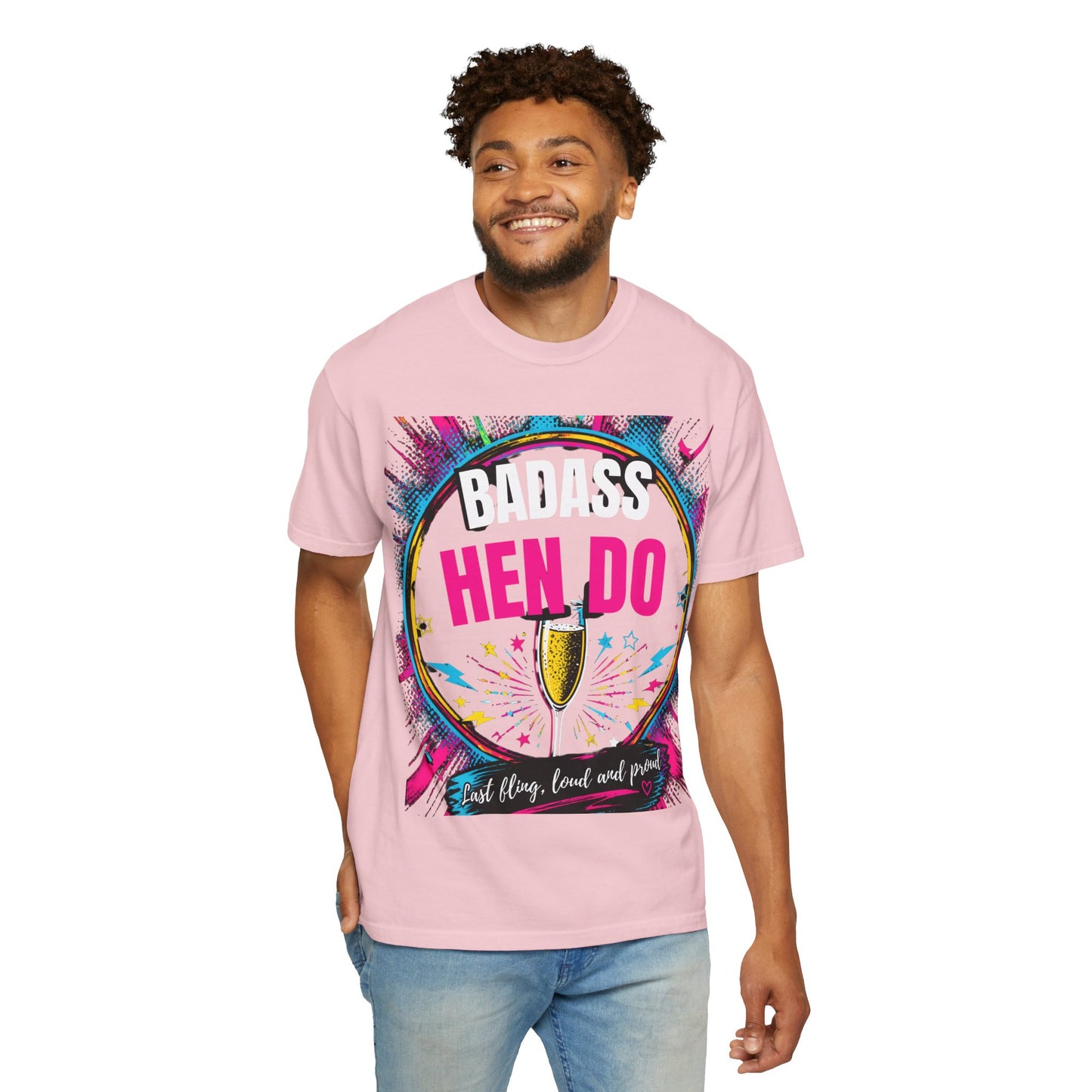 Badass Hen Do T-Shirt — Bachelorette Party Tee with Champagne Graphic