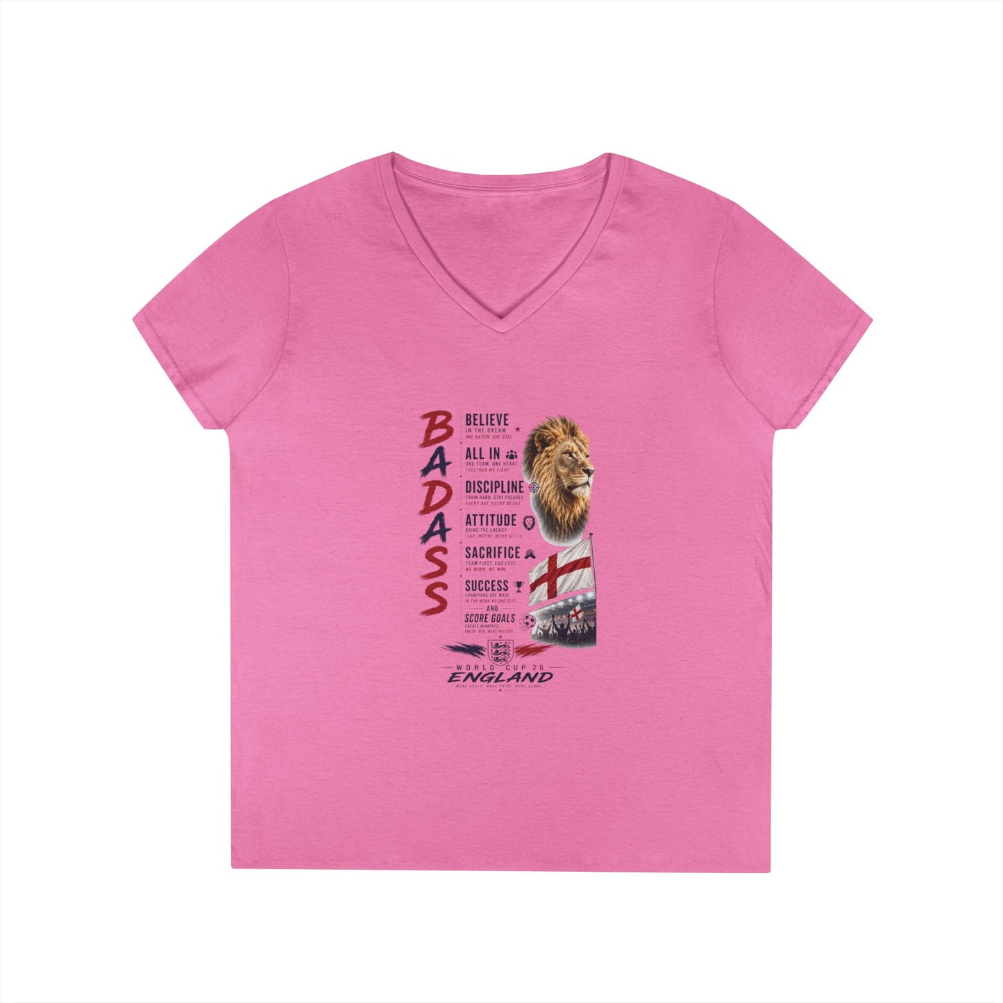 BADASS V-Neck Tee — Motivational Women’s Graphic T-Shirt with 'BADASS' Inspo
